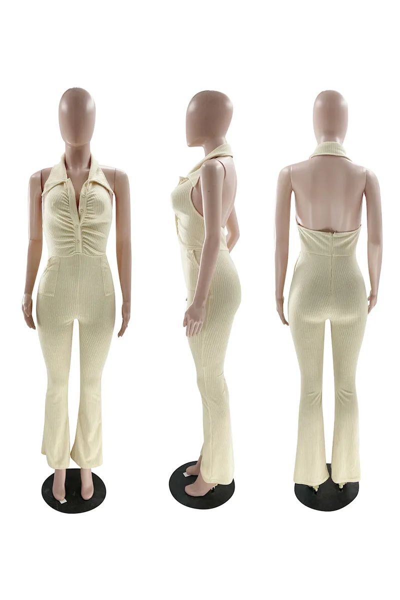 JF676 Halter Band Crochet Jumpsuit