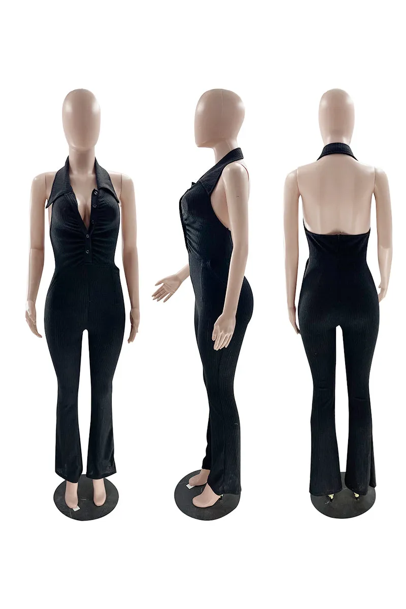 JF676 Halter Band Crochet Jumpsuit