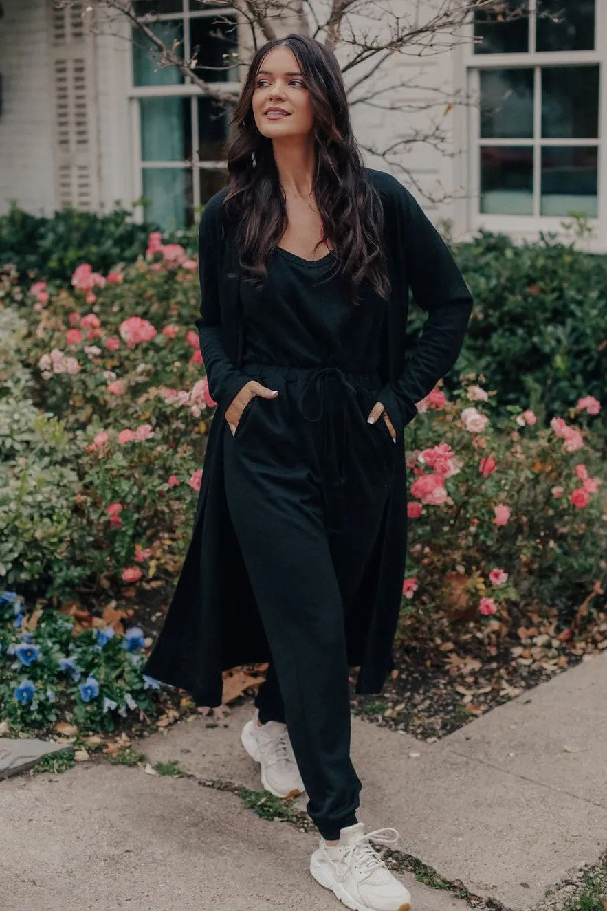 Jumpsuit and Cardigan Set (BLACK)