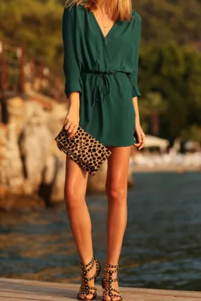 Ketty More  Women Waist Binding Short Length Loose V-Neck Skater Dress-KMWD393