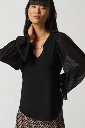 KEYHOLE CHIFFON SLEEVE TOP