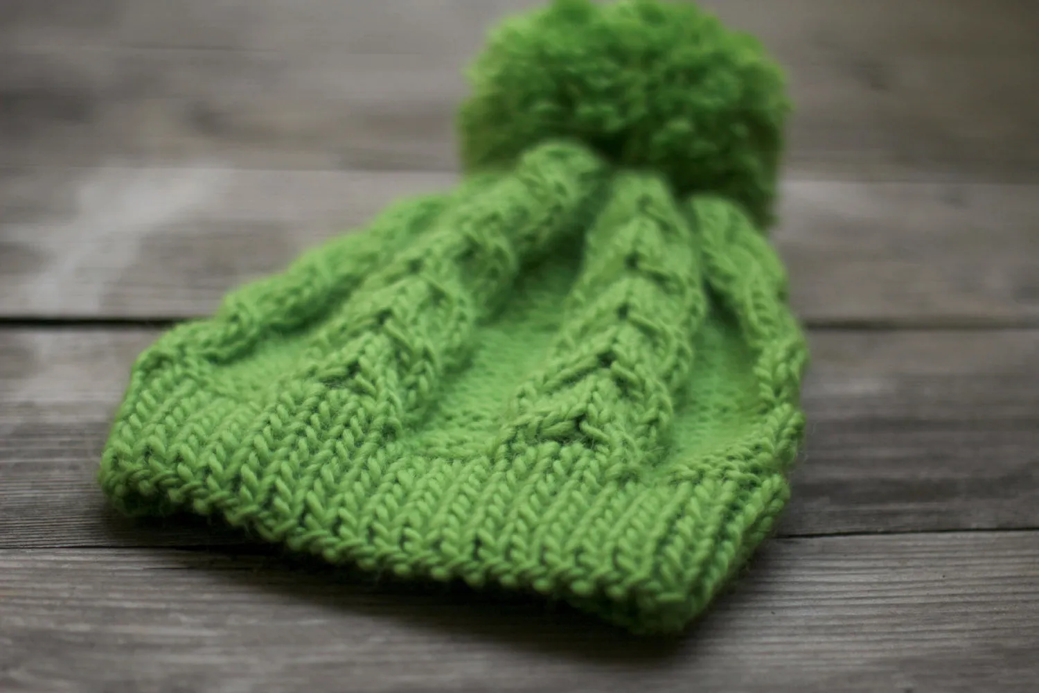 Knit beanie hat in green lime with pom pom, winter accessories