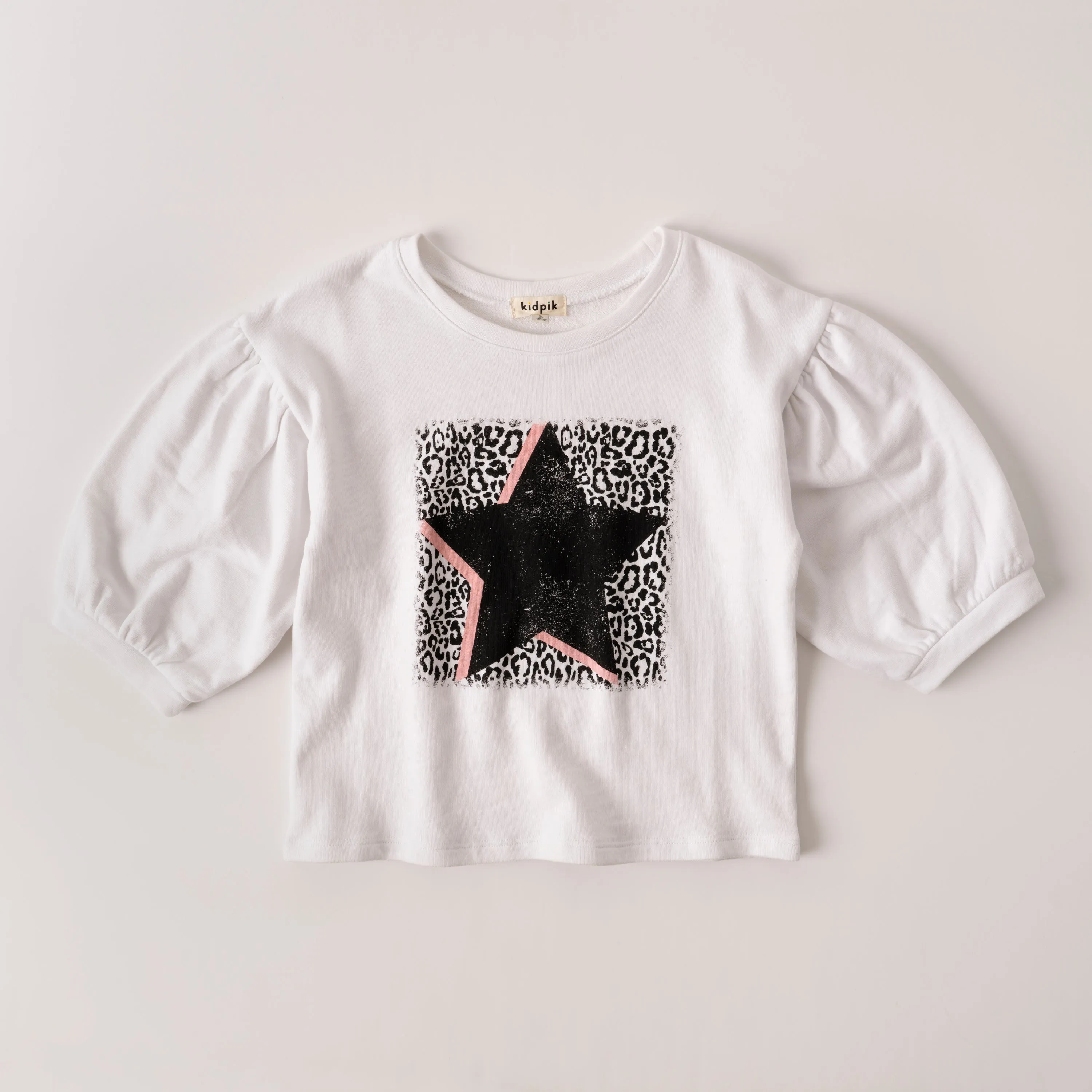 Leopard Star Puff Sleeve Sweat Top