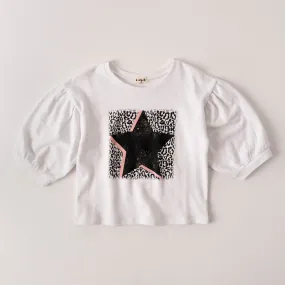 Leopard Star Puff Sleeve Sweat Top
