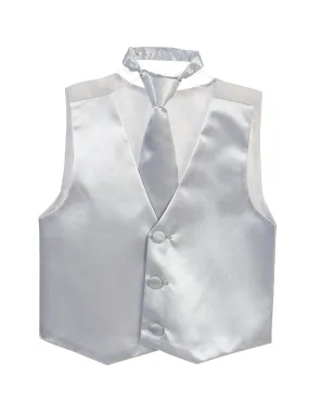 Little Boys Silver Three Button Satin Vest Tie 2 Pc Set 2-6