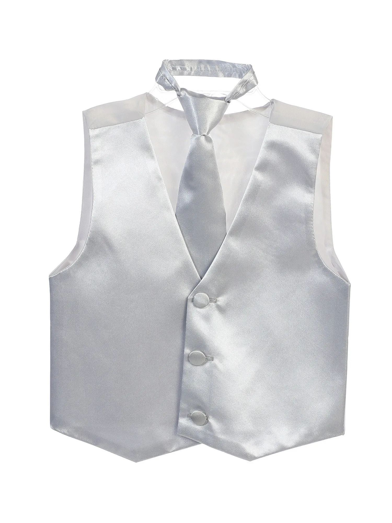 Little Boys Silver Three Button Satin Vest Tie 2 Pc Set 2-6