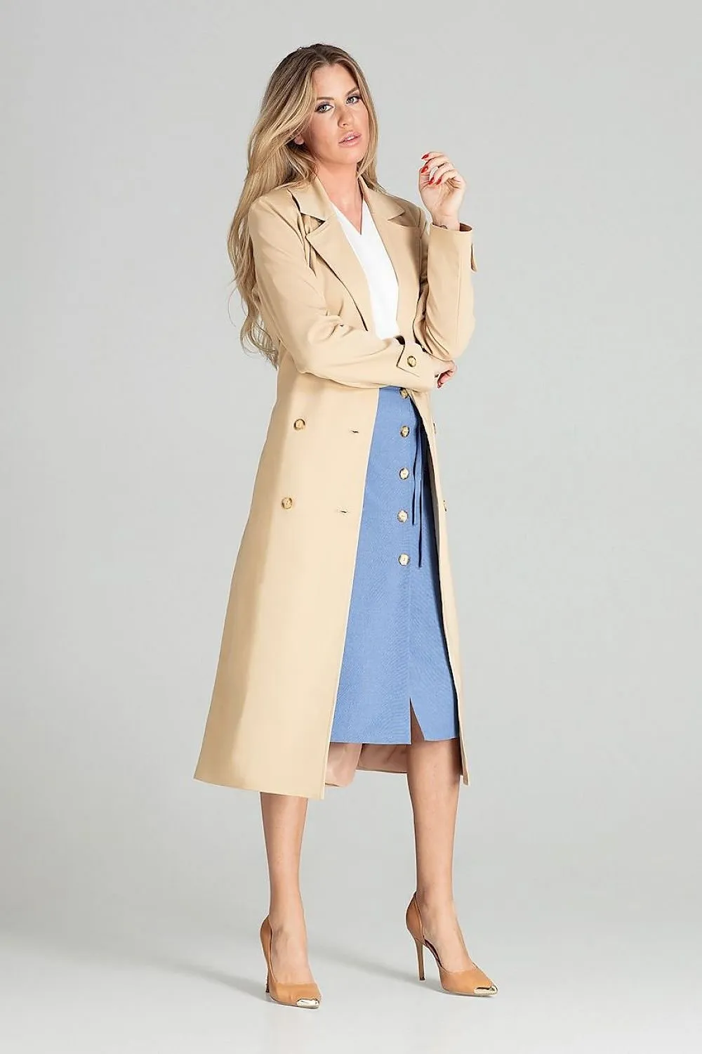 Long classic spring coat with a lining Figl