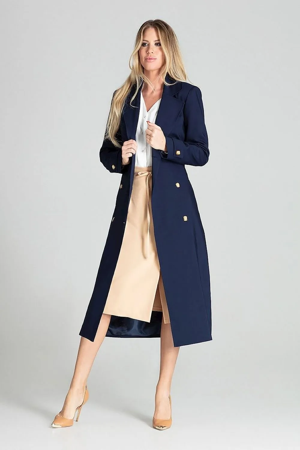 Long classic spring coat with a lining Figl
