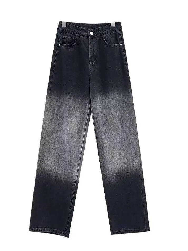 Low Waist Washed Straight-Fit Wide-Leg Jeans
