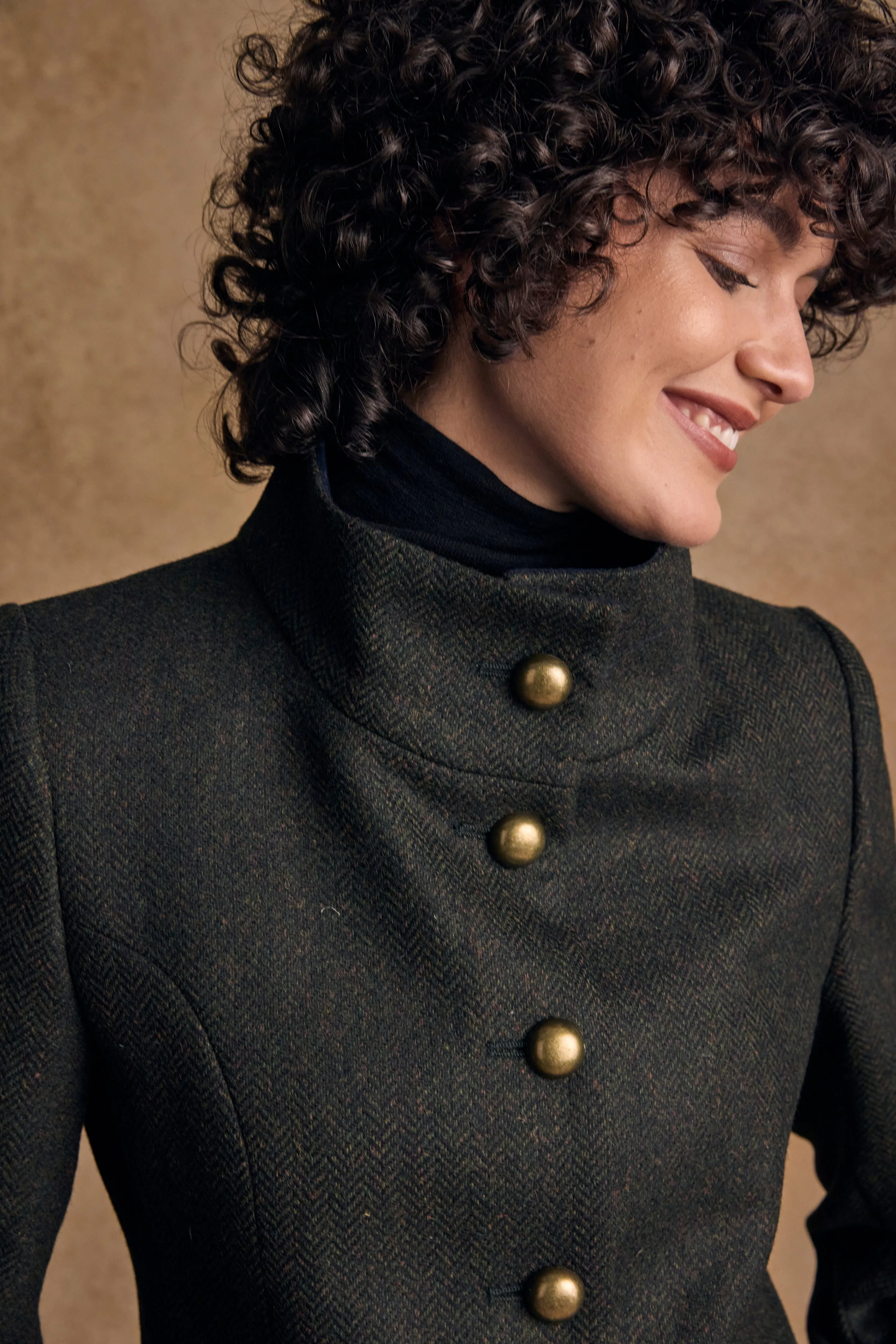 Lynn Tweed Coat - Deep Green Herringbone