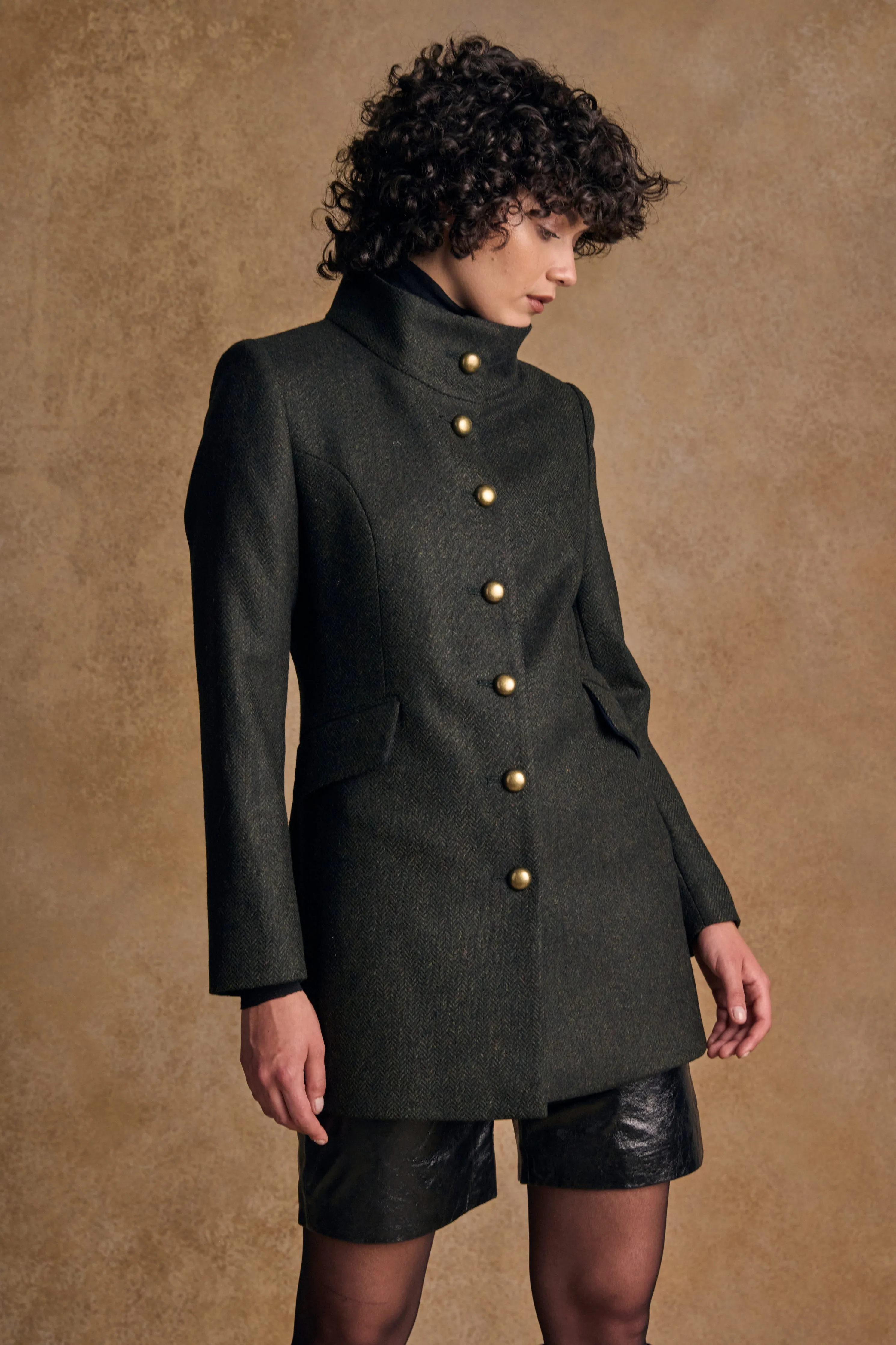 Lynn Tweed Coat - Deep Green Herringbone
