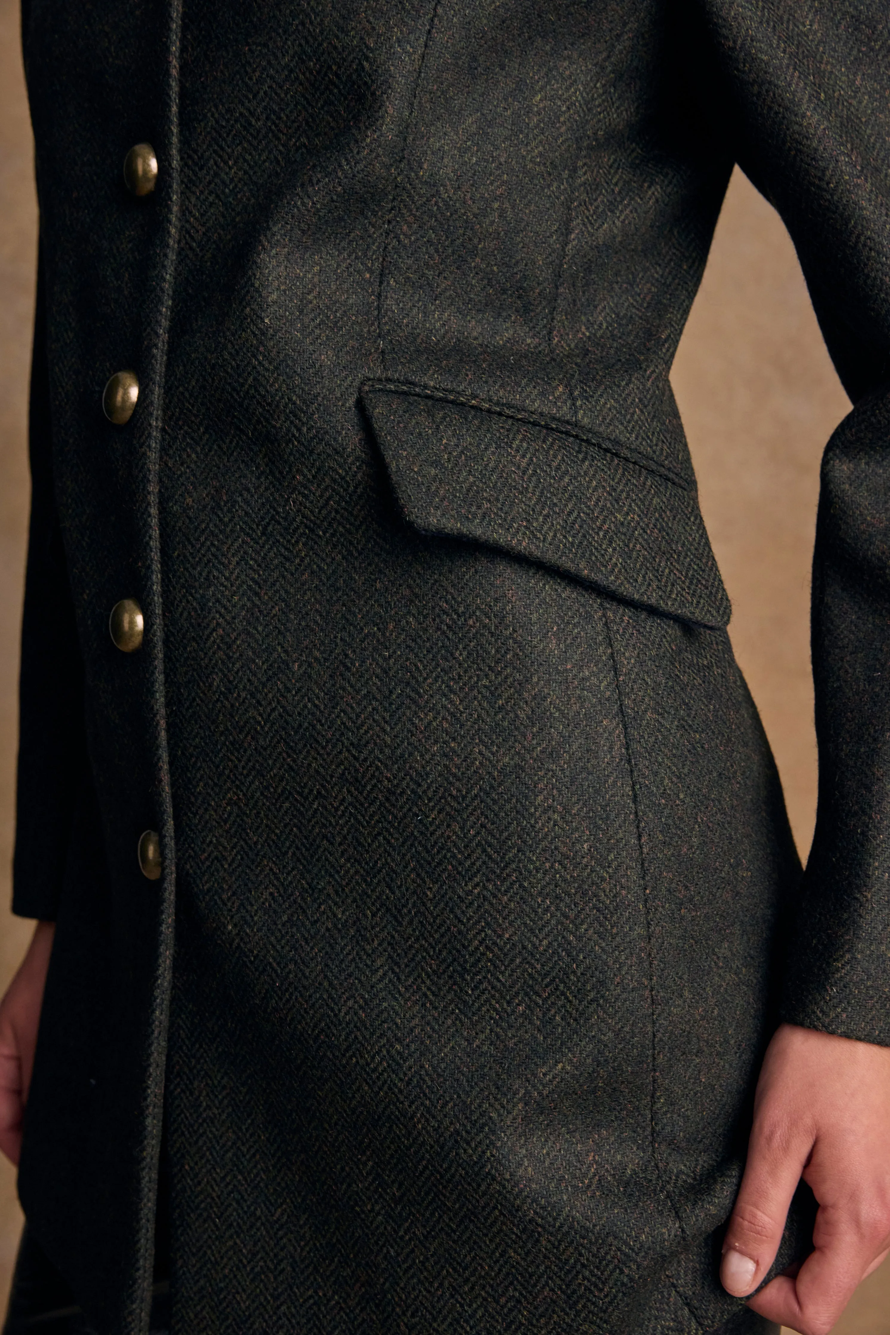 Lynn Tweed Coat - Deep Green Herringbone