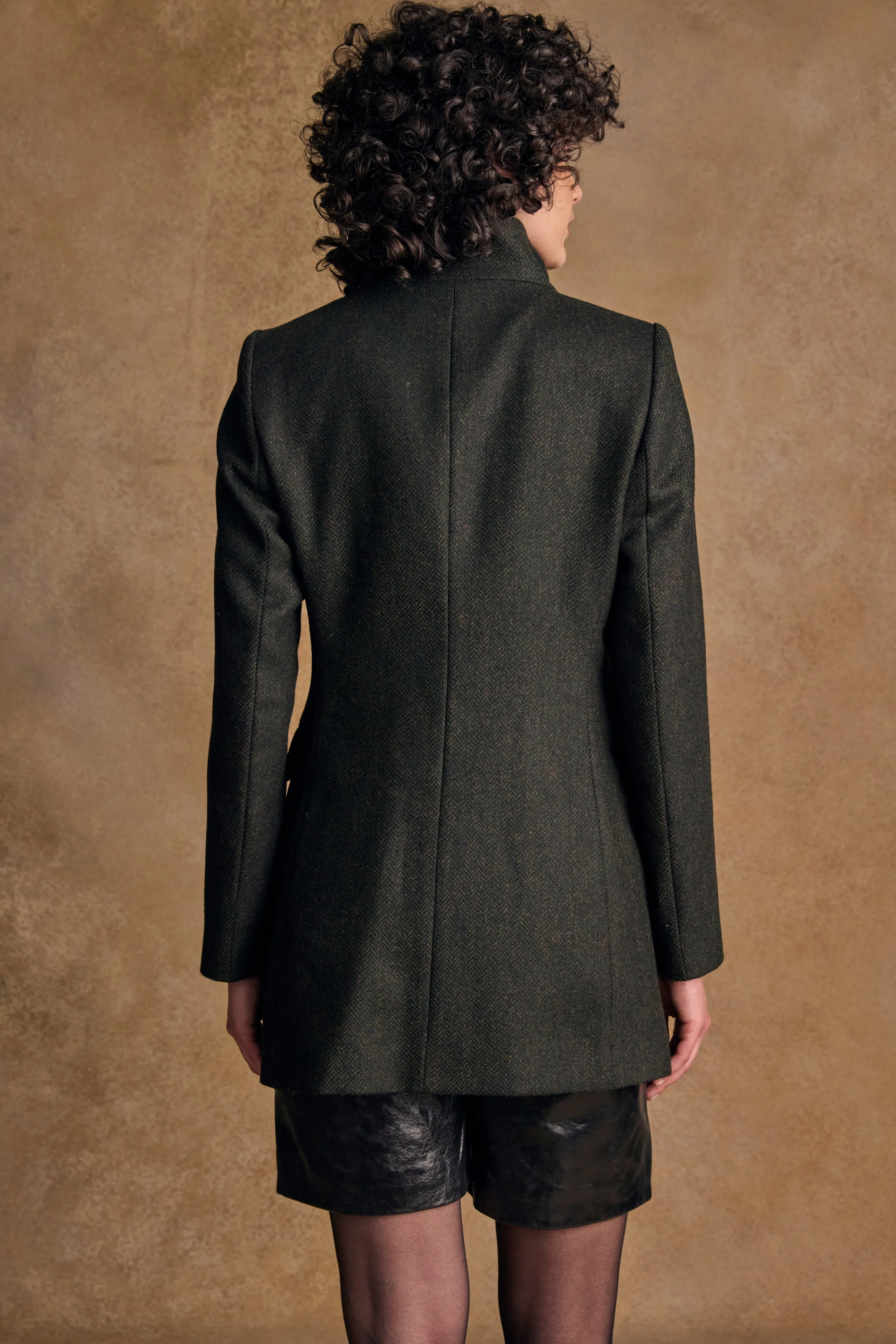 Lynn Tweed Coat - Deep Green Herringbone