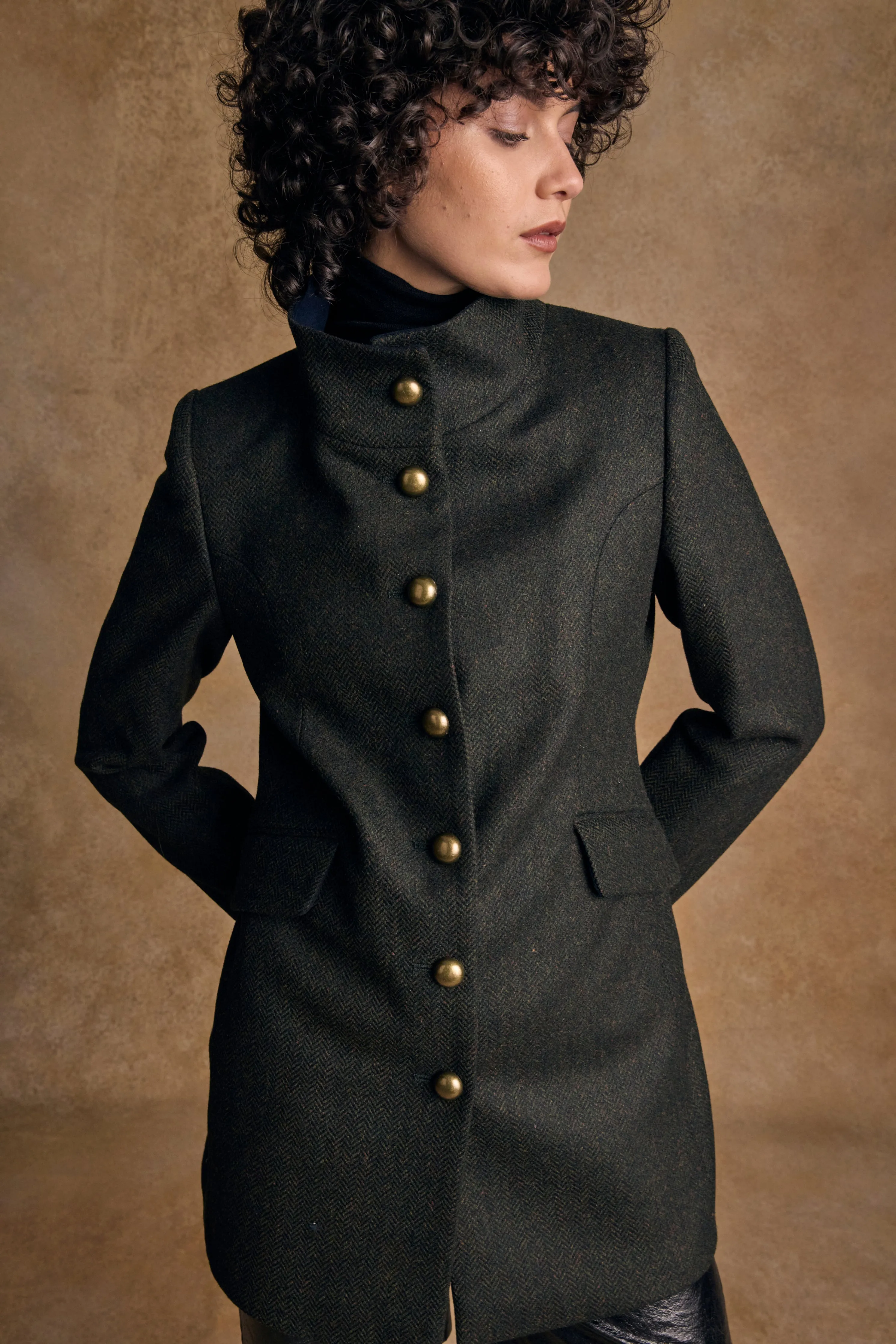 Lynn Tweed Coat - Deep Green Herringbone