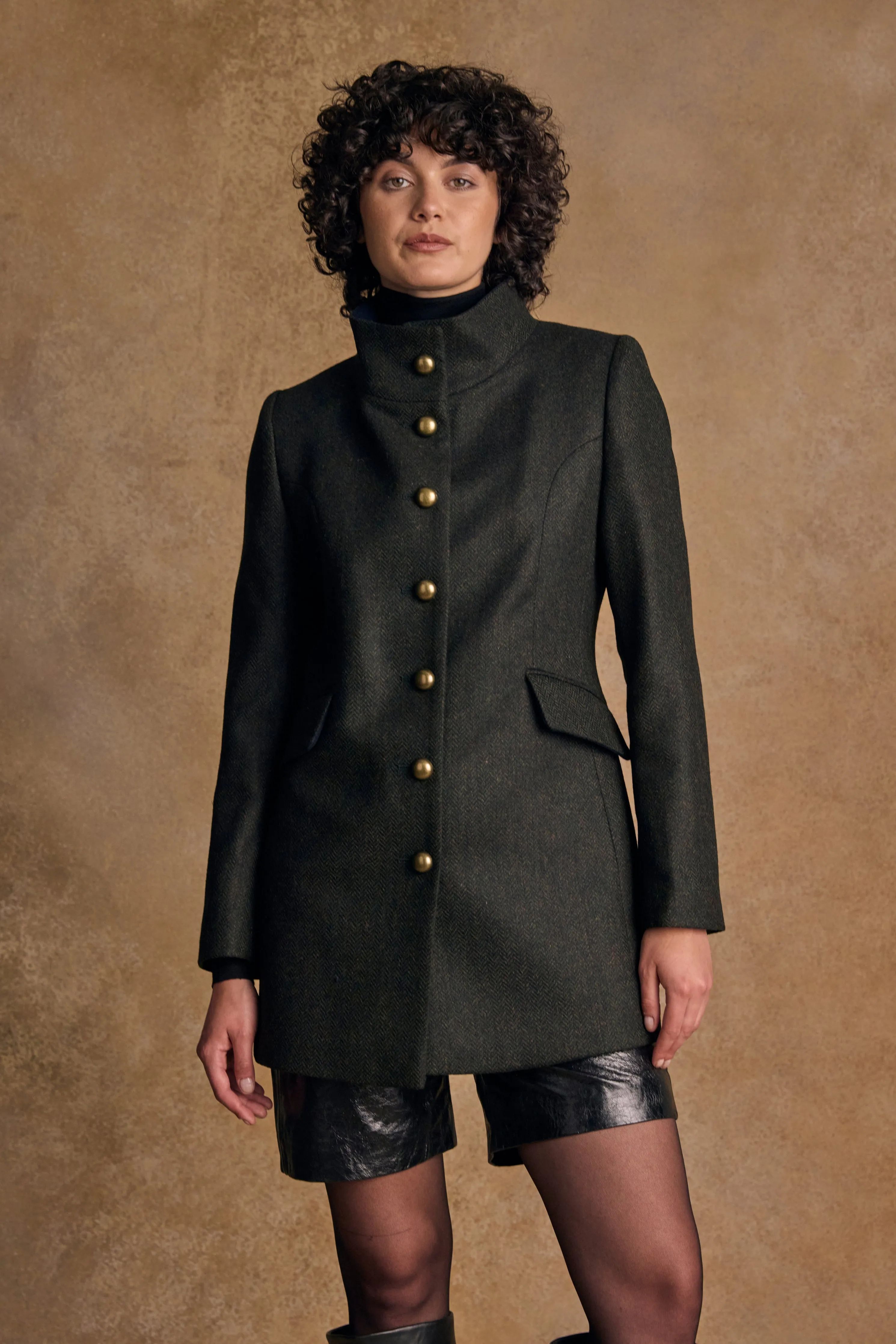 Lynn Tweed Coat - Deep Green Herringbone