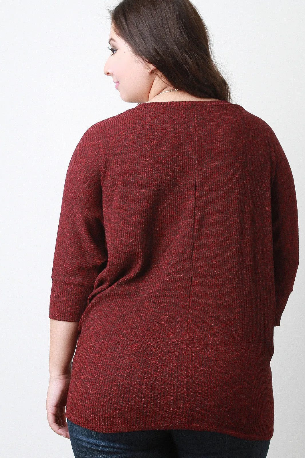 Melange Ribbed Knit Dolman Top
