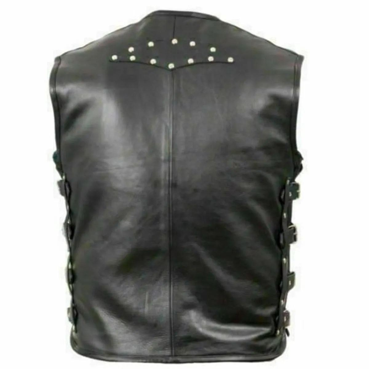 Mens Biker Buckled Leather Vest