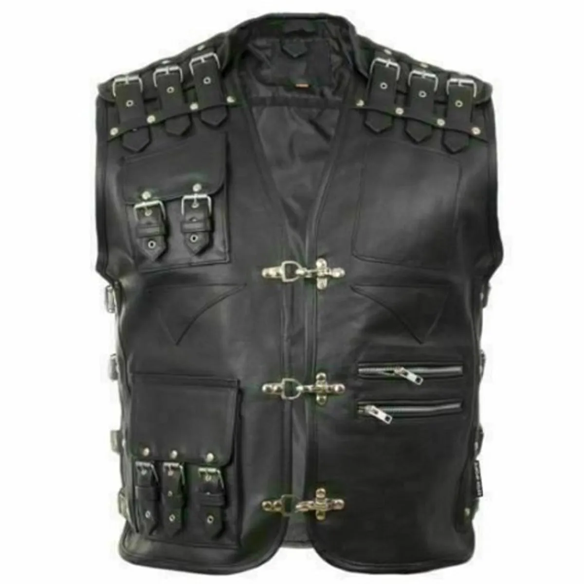 Mens Biker Buckled Leather Vest