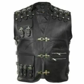Mens Biker Buckled Leather Vest