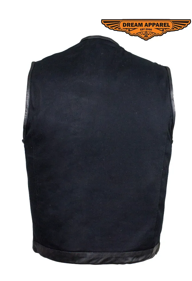Men's Black Denim Gun Pocket Club Vest