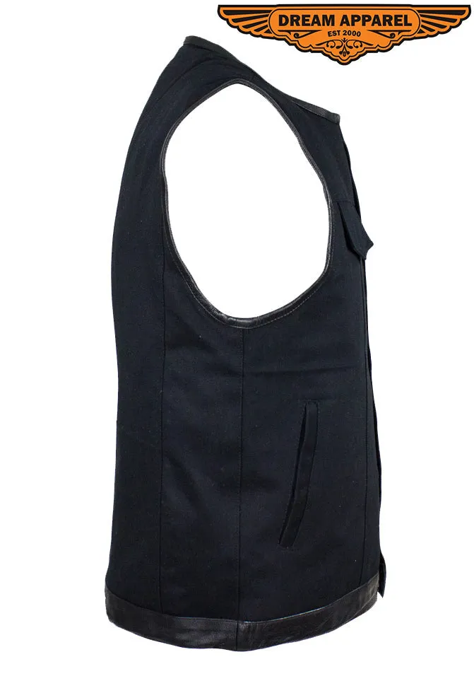 Men's Black Denim Gun Pocket Club Vest