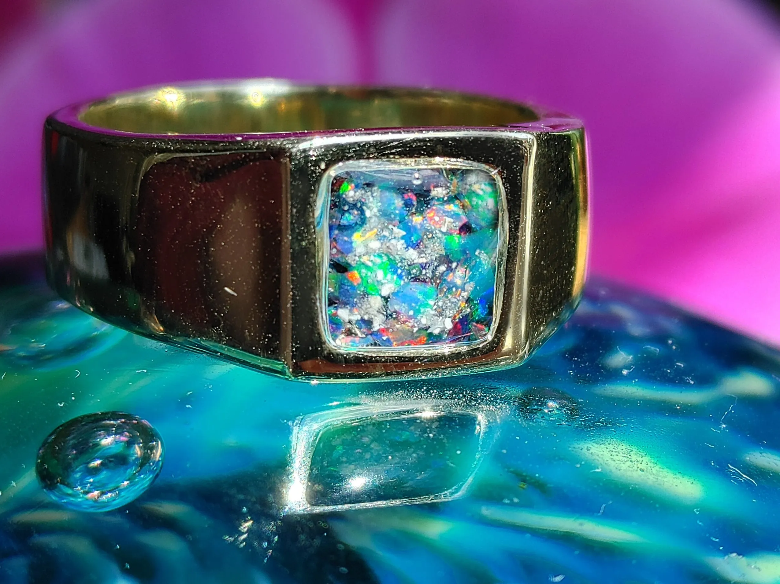Men's Opal Ring with Cremation Ash