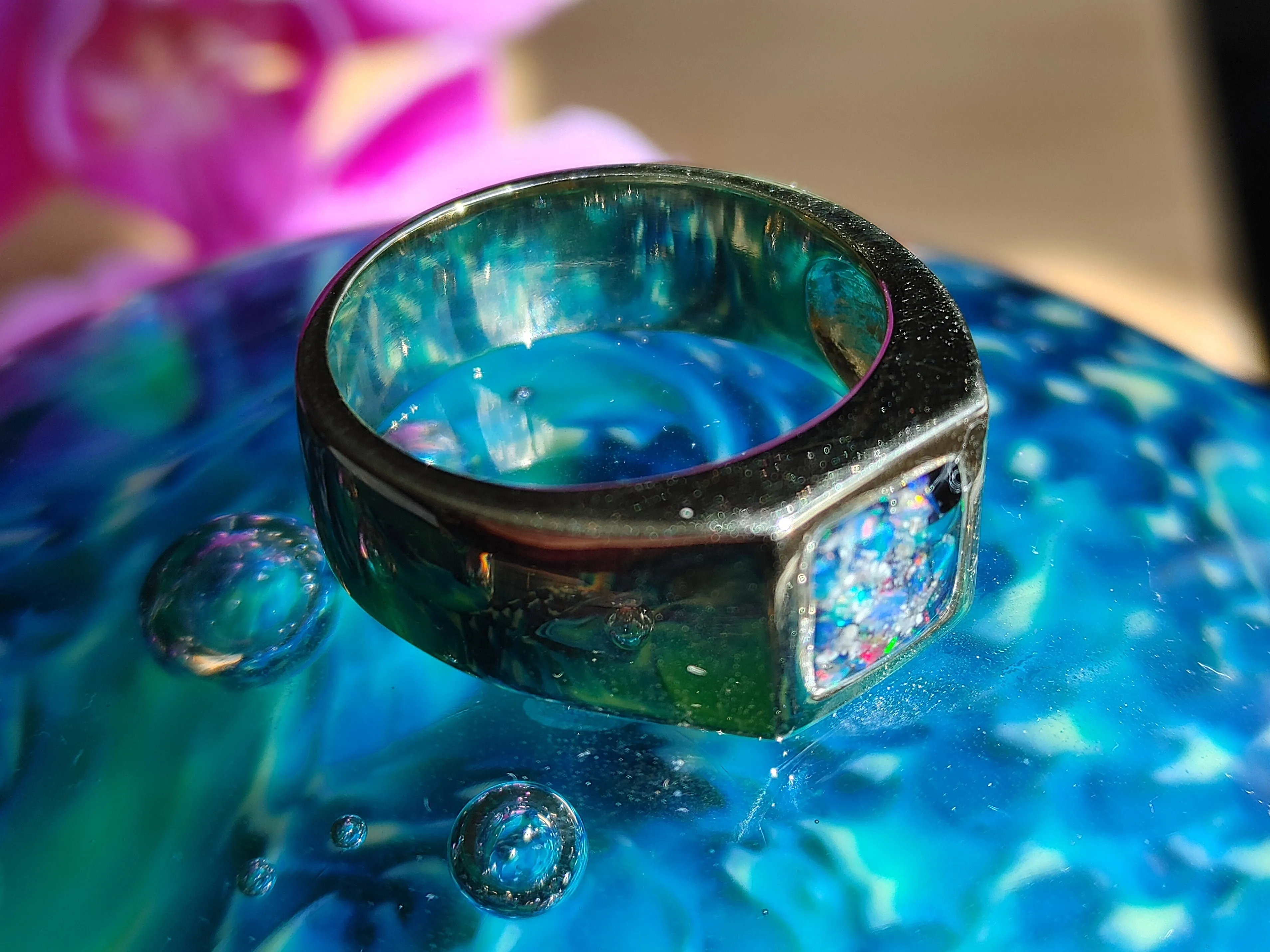 Men's Opal Ring with Cremation Ash