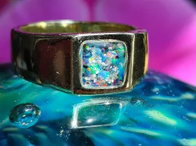 Men's Opal Ring with Cremation Ash