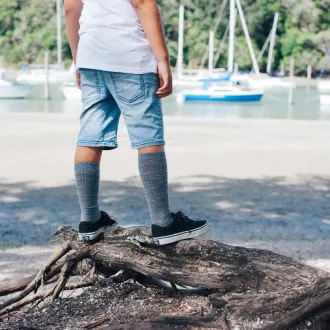 Merino Wool Knee High Rib Socks - Grey