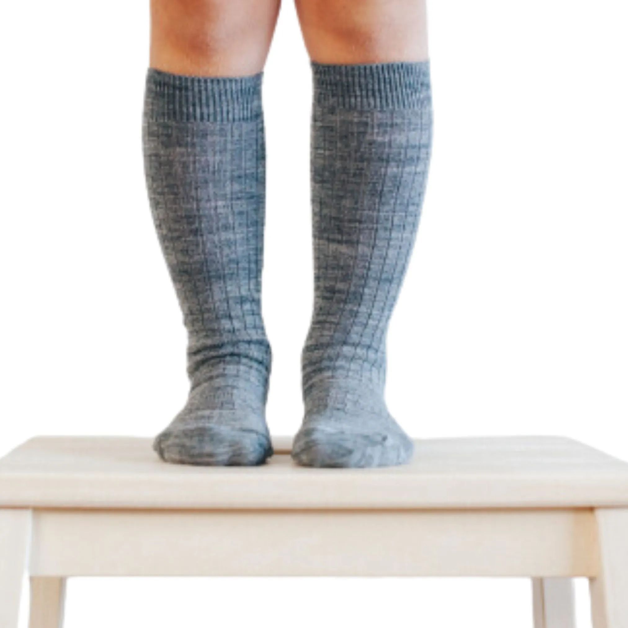 Merino Wool Knee High Rib Socks - Grey