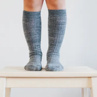 Merino Wool Knee High Rib Socks - Grey