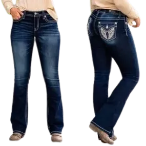Miss Me Women's Leopard Filled Wing Bootcut Jean