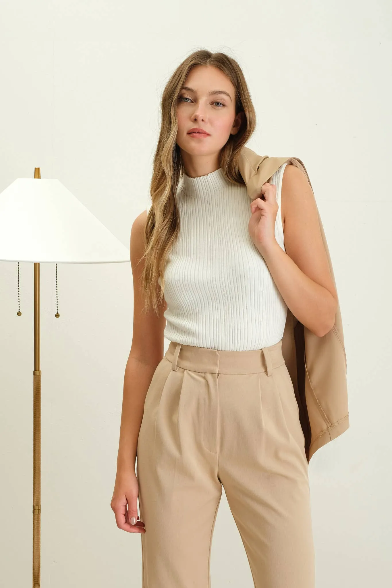 MOCK NECK  KNIT TOP: CREAM