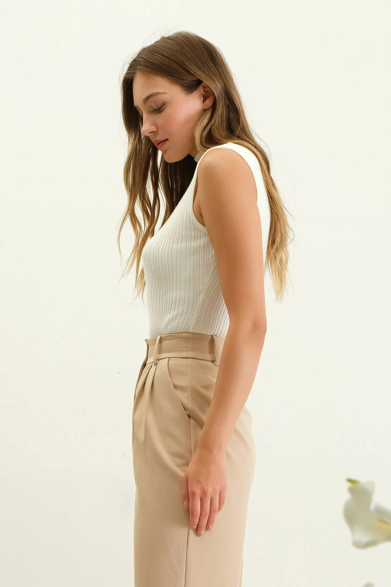 MOCK NECK  KNIT TOP: CREAM