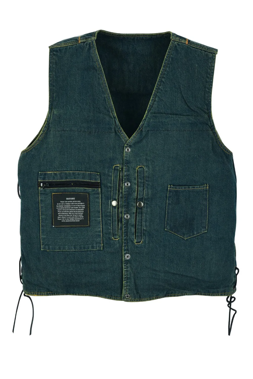 Motorcycle Denim Vest Side Laces V-collar Front Zipper Pockets