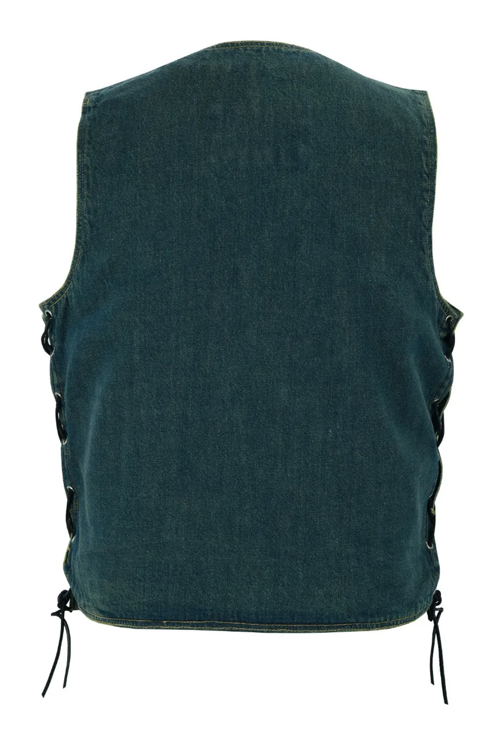 Motorcycle Denim Vest Side Laces V-collar Front Zipper Pockets