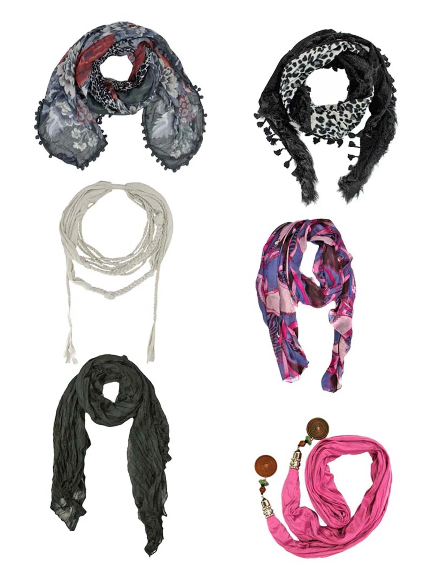 Multicolor Fashion Scarf Collection 6-Pack Bundle