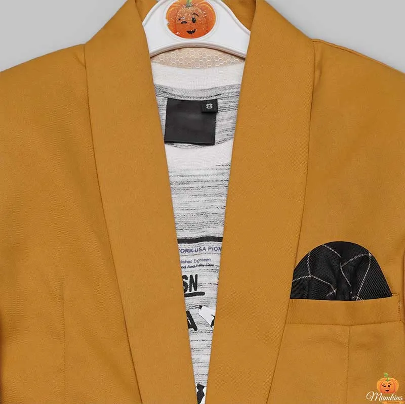 Mustered and Navy Blue Blazer for Boys