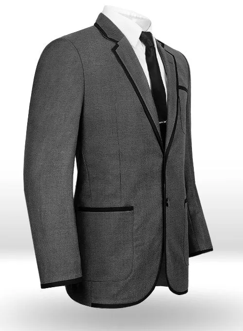 Napolean Mid Charcoal Wool Jacket - Black Trims