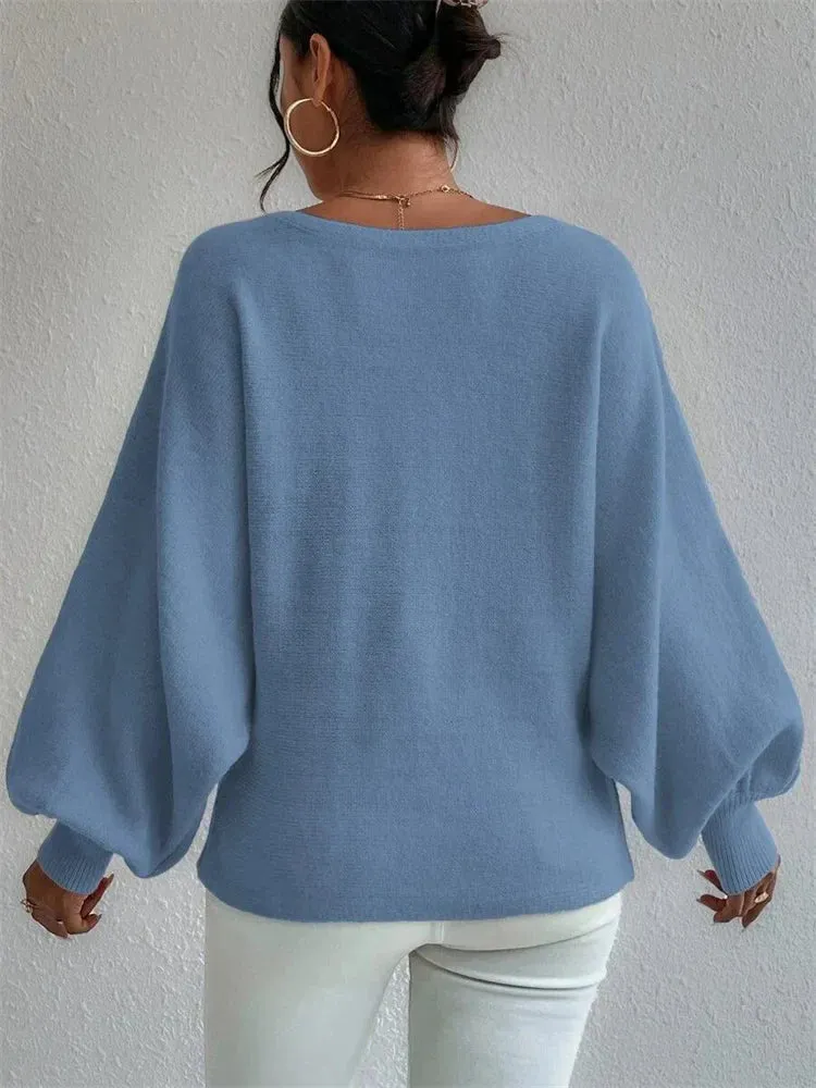New Art Oversized Printed Knit Batwing Loose Spring Shoulder Sleeve Off Sweater