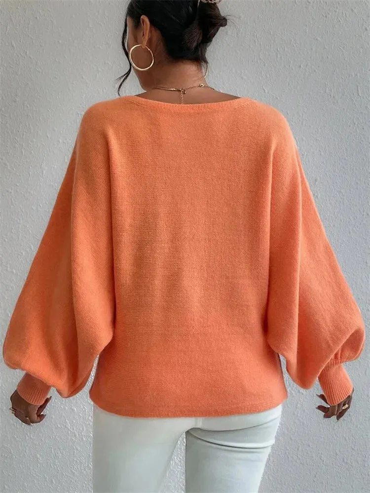 New Art Oversized Printed Knit Batwing Loose Spring Shoulder Sleeve Off Sweater