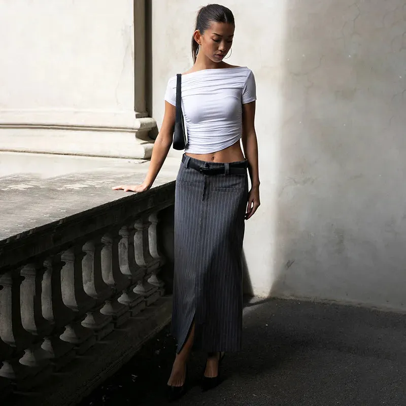 New Sexy Short Sleeve Slash Neck Casual Solid Crop Summer Top