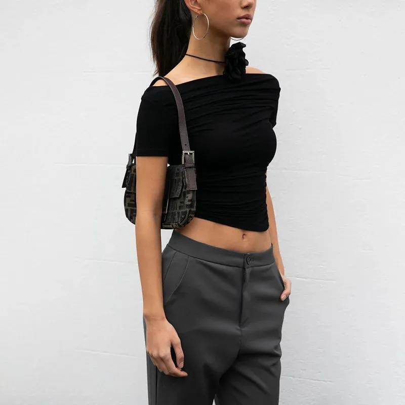New Sexy Short Sleeve Slash Neck Casual Solid Crop Summer Top
