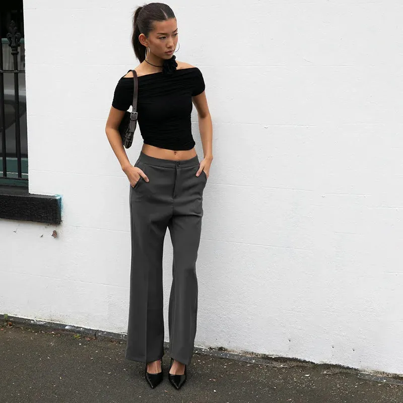 New Sexy Short Sleeve Slash Neck Casual Solid Crop Summer Top