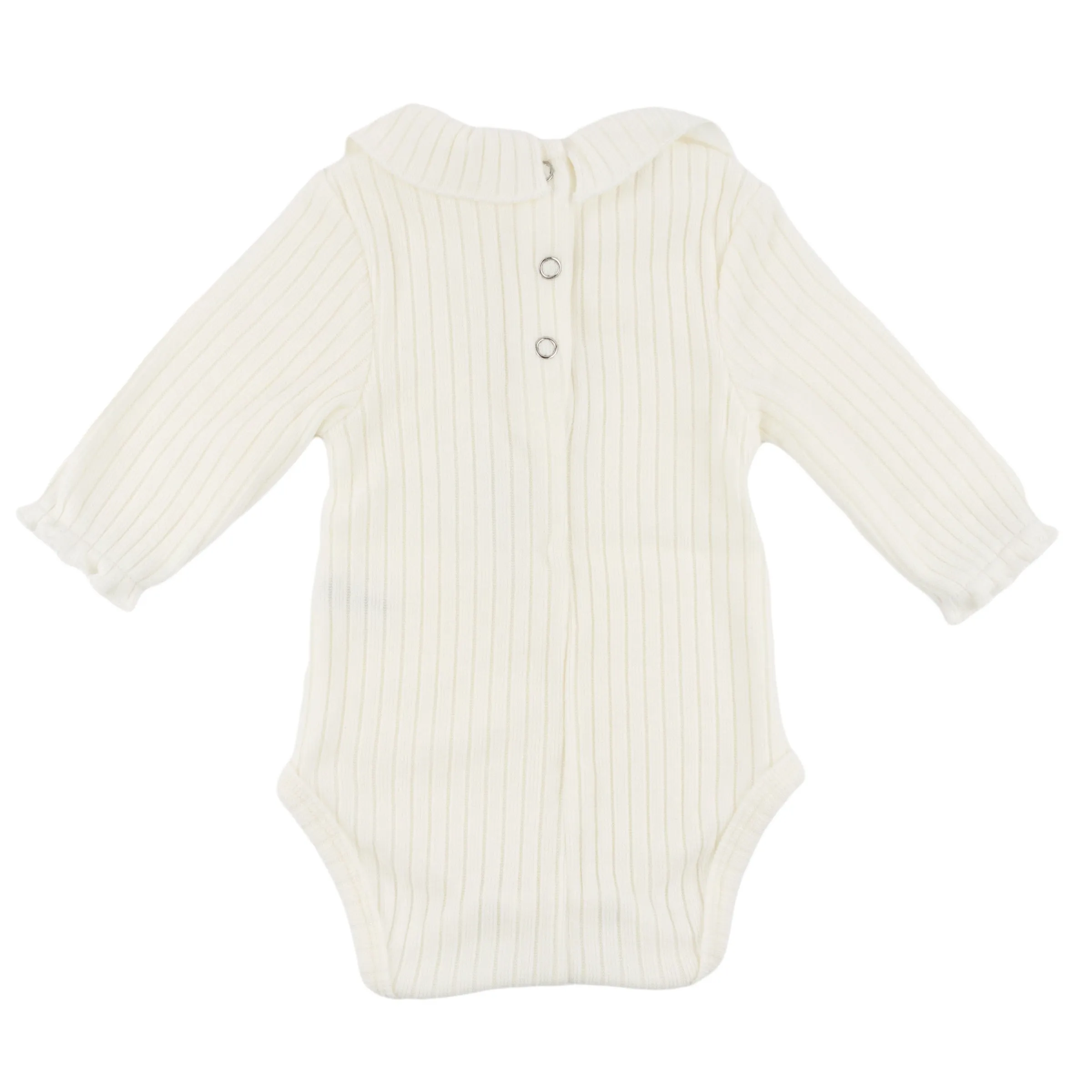 oh baby! Wide Rib Fuzzy Sweater Knit Ruffle Neck Onesie - Cream