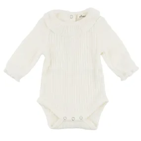 oh baby! Wide Rib Fuzzy Sweater Knit Ruffle Neck Onesie - Cream