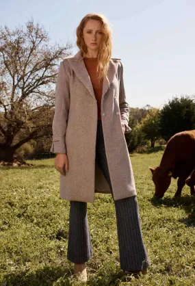 Once Was Sutton Wool Blend Double Breasted Coat in Oat