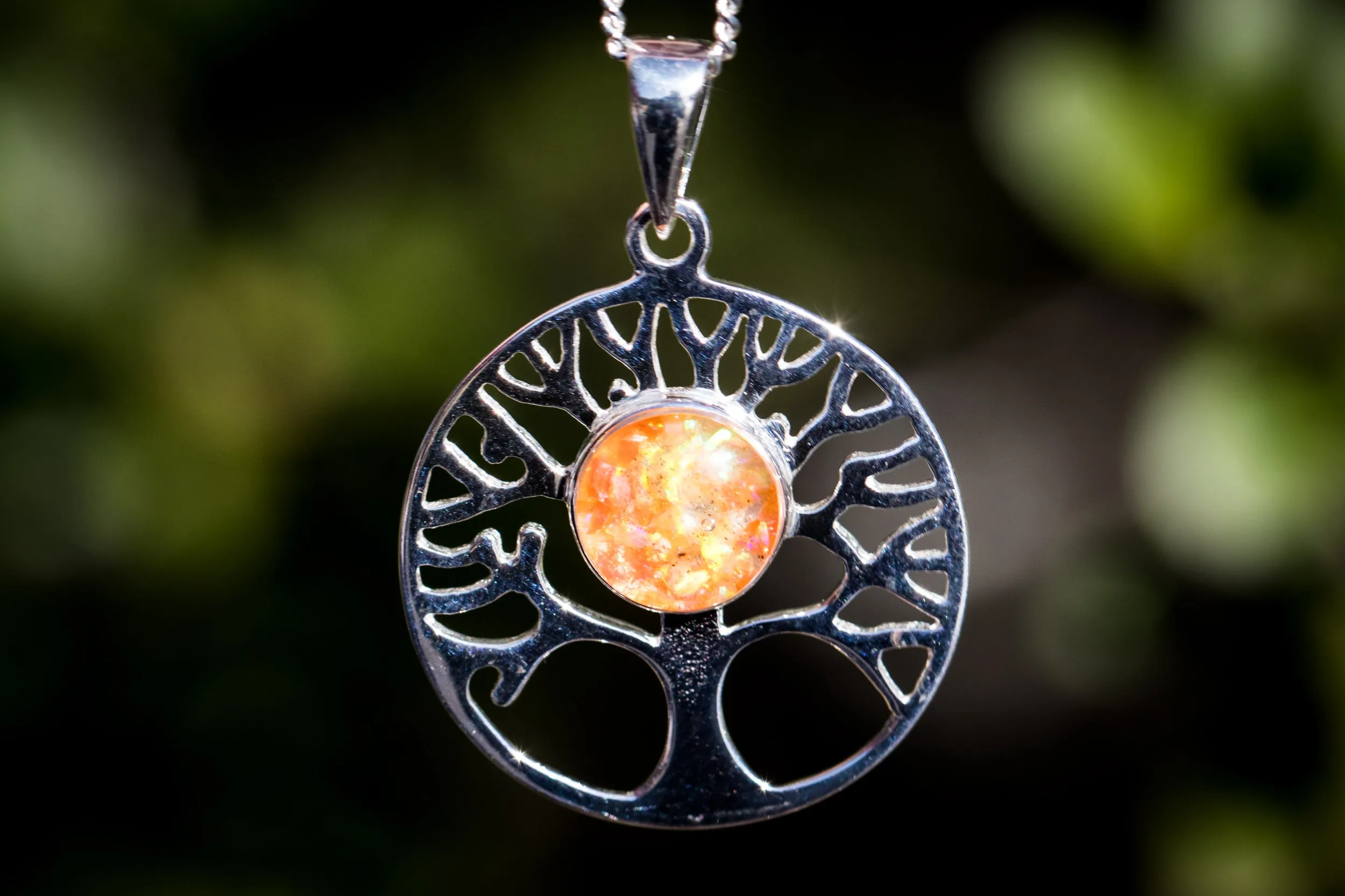 Opal Tree of Life Pendant with Cremation Ashes