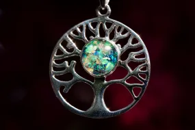 Opal Tree of Life Pendant with Cremation Ashes