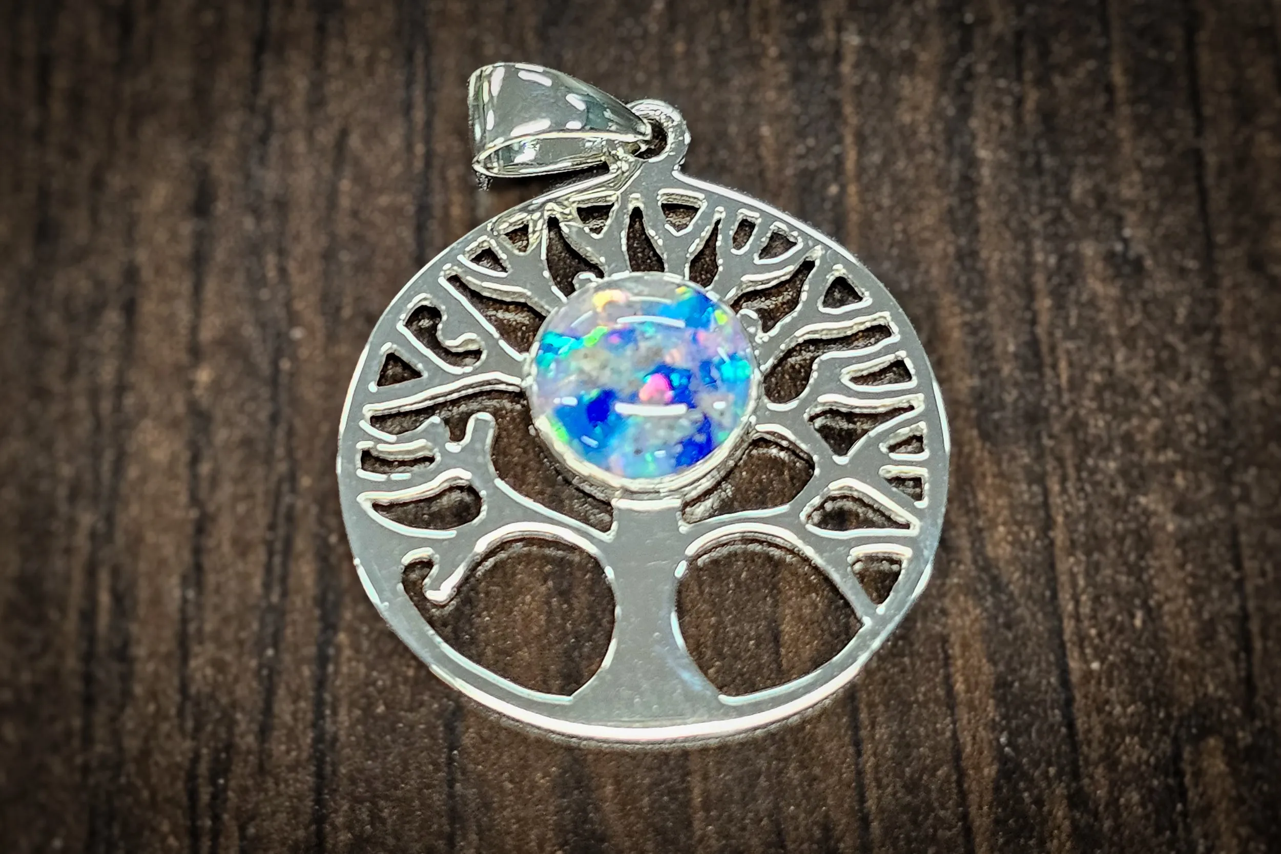 Opal Tree of Life Pendant with Cremation Ashes